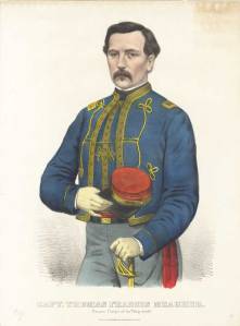 1861 Currier Ives entitled Captain. Thomas Francis Meagher. Zouave Corps Of The 'Sixty-Ninth'. Meagher appears in his zouave uniform of the 69th New York Vols