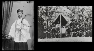 Left, Father Thomas Scully  Right Father Scully preparers to say mass to Bostons Irish 9th